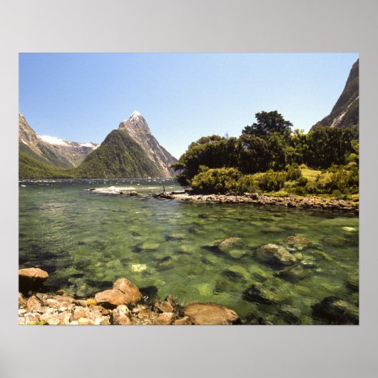 New Zealand, Mitre Peak, & Bowen River entering Poster (Vorne)
