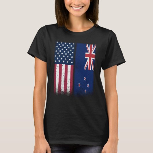 New Zealand New Zealand American Flags Proud USA T-Shirt (Vorderseite)