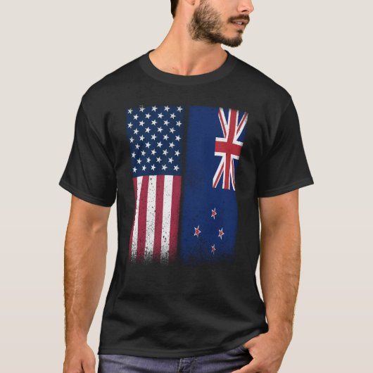 New Zealand New Zealand American Flags Proud USA T-Shirt (Vorderseite)