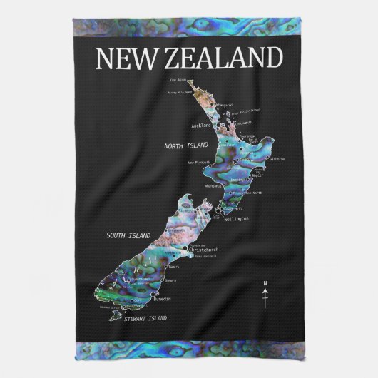 NEW ZEALAND PAUA MAP TEETOWEL GESCHIRRTUCH (Vertikal)