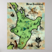 New Zealand Treasmap Fantasy North Island Poster (Vorne)