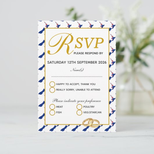 NEW ZEALAND - UAWG-Antwortkarte für Hochzeitsfeier RSVP Karte (Stehend Vorderseite)