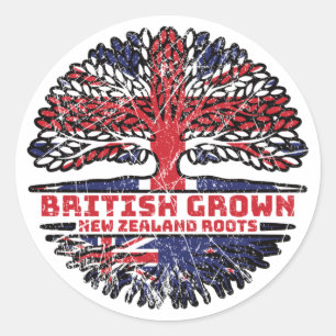 New Zealand Uk United Kingdom British Tree Roots Runder Aufkleber