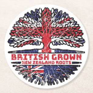 New Zealand Uk United Kingdom British Tree Roots Runder Pappuntersetzer