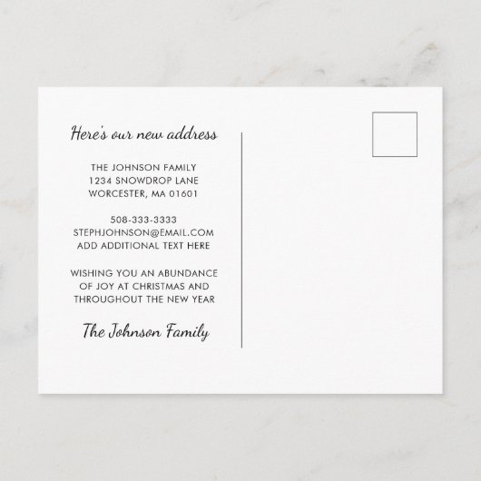 New Zuhause Christmas Trees Gold Green Holiday Mov Ankündigungspostkarte (Rückseite)