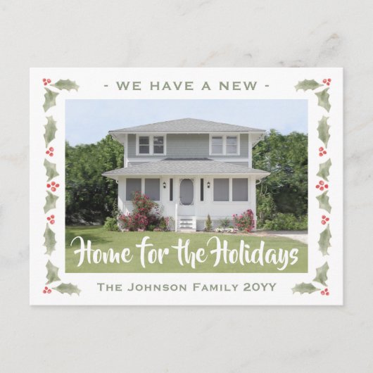 New Zuhause Christmas Wasserfarbe Holly 1 Foto Mov Ankündigungspostkarte (Vorderseite)