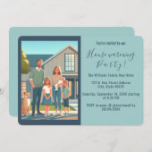 New Zuhause Family Foto Blue Housewarming Einladun Ankündigung (Vorne/Hinten)