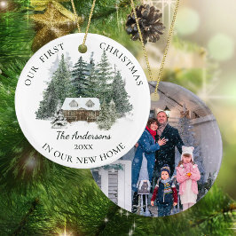 New Zuhause Family Foto Rustikale Kiefernhütte Wei Keramik Ornament