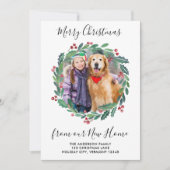 New Zuhause Greenery Kranz Weihnachtsfeiertag Foto Ankündigung (Vorderseite)