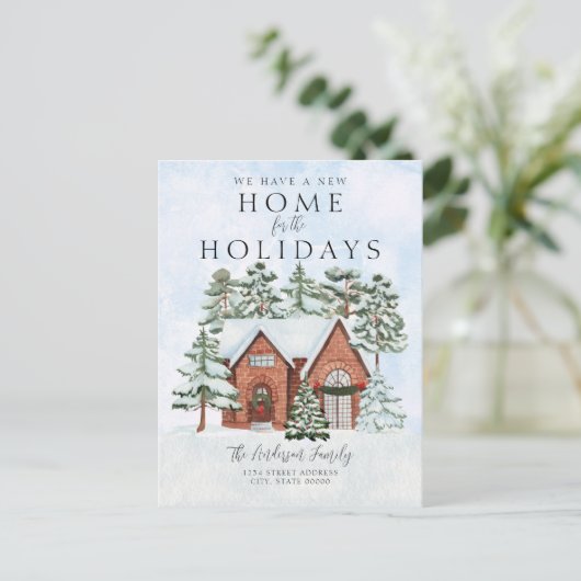 New Zuhause House Christmas Holiday Moving Ankündigungspostkarte (Stehend Vorderseite)