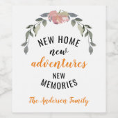 New Zuhause New Adventure Neue Erinnerungen Erwärm Weinetikett (Einzelnes Label)