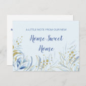 New Zuhause Sweet Zuhause Blue Watercolor Foliage  Ankündigungspostkarte (Vorne/Hinten)