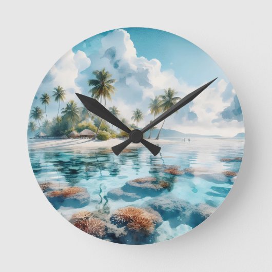 New Zuhause Travel Love Maldives Runde Wanduhr (Vorderseite)