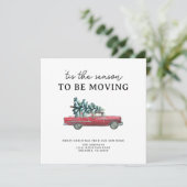 New Zuhause Vintag Red Car Weihnachtsbaum Moving Ankündigung (Stehend Vorderseite)