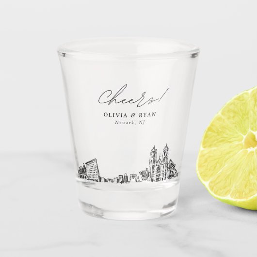 Newark Gastgeschenk Hochzeit Personalisiert Cheers Schnapsglas (Vorderseite)