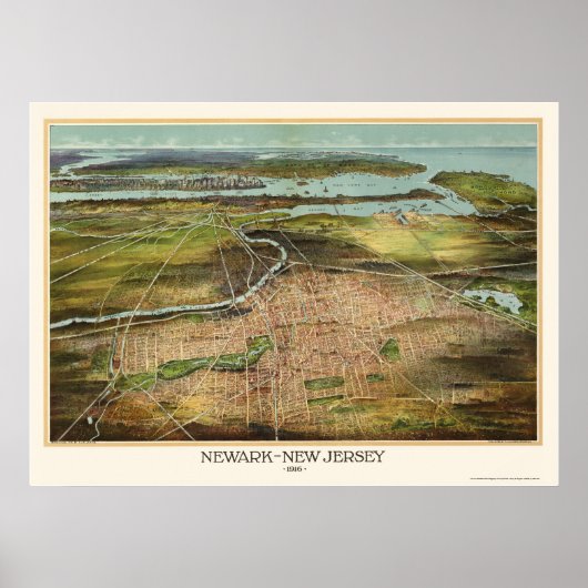 Newark, NJ Panoramic Map - 1916 Poster (Vorne)