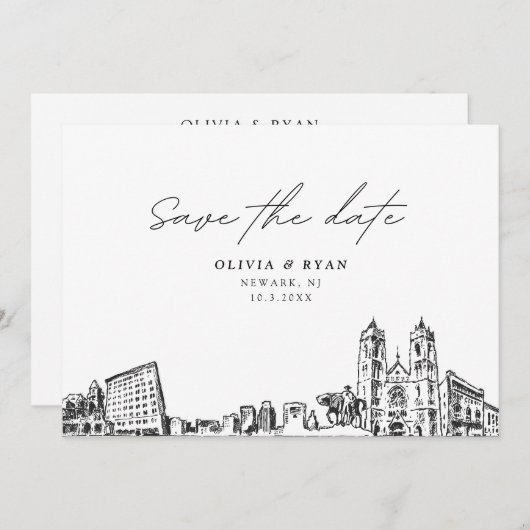 Newark NJ Wedding Save the Date Modern Einladung (Vorne/Hinten)