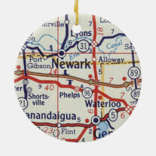 Newark NY Vintage Map Keramik Ornament