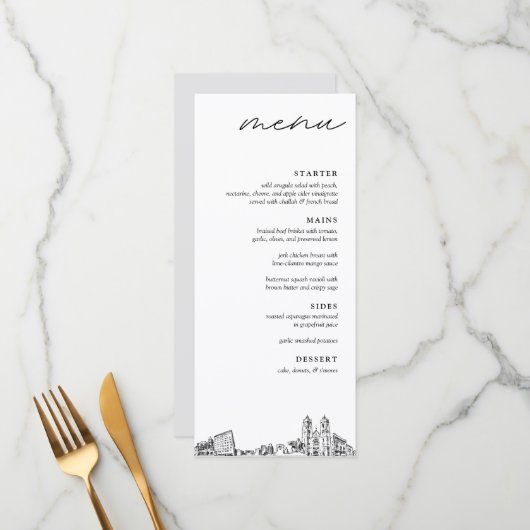Newark Skyline Modern Wedding Dinner Menu Menükarte (Vorderseite/Rückseite Beispiel)