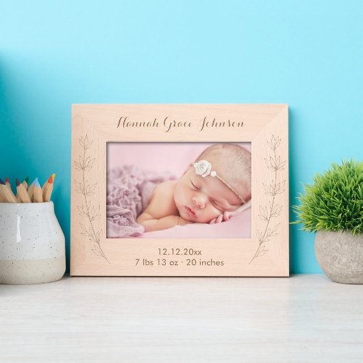 Newborn Baby Birth Details Wildflower Script Geätzte Rahmen