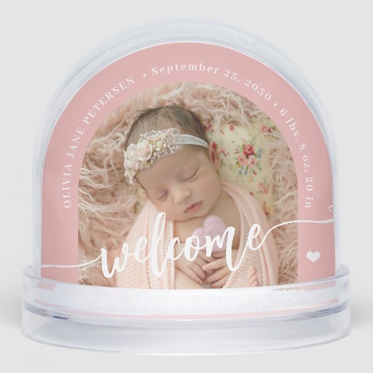 Newborn baby girl 2 photo welcome script keepsake schneekugeln (Vorderseite)