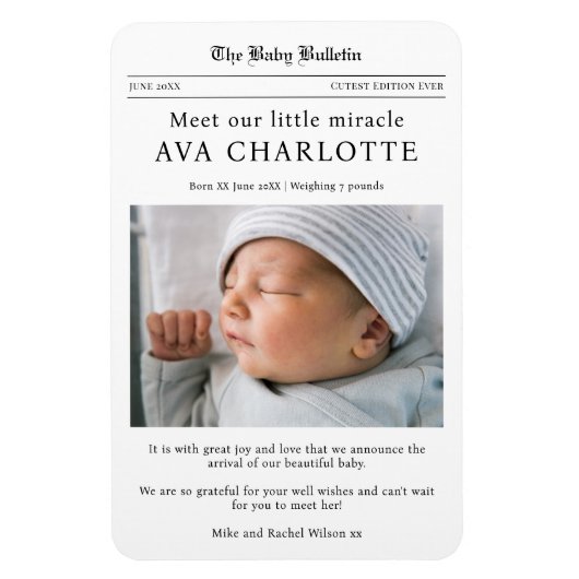 Newborn Baby Newspaper Flexible Photo Magnet (Vertikal)