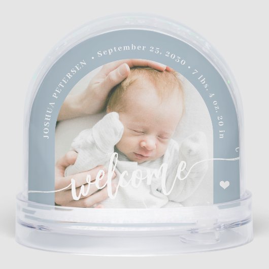 Newborn boy baby 2 photo welcome script keepsake schneekugeln (Rückseite)