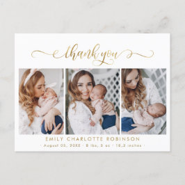 Newborn Foto Collage Modern Gold Script Vielen Dan Postkarte