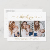 Newborn Foto Collage Modern Gold Script Vielen Dan Postkarte (Vorne/Hinten)