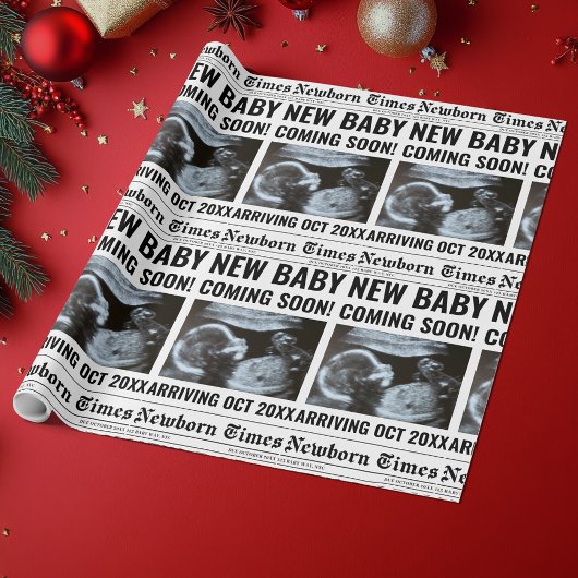 Newborn Times Newspaper Baby Photo Personalized Geschenkpapier