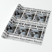 Newborn Times Newspaper Baby Photo Personalized Geschenkpapier (Ungerollt)