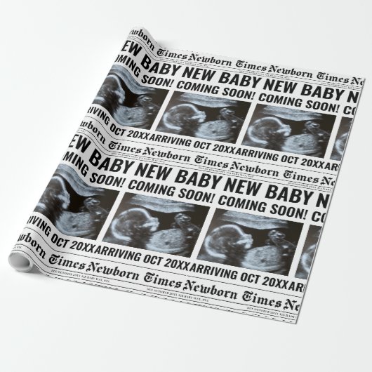 Newborn Times Newspaper Baby Photo Personalized Geschenkpapier (Ungerollt)