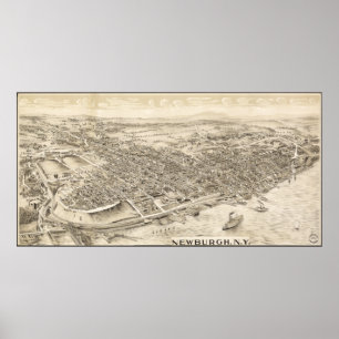 Newburgh New York 1900 Antique Panoramic Karte Poster