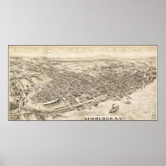 Newburgh New York 1900 Antique Panoramic Karte Poster (Vorne)
