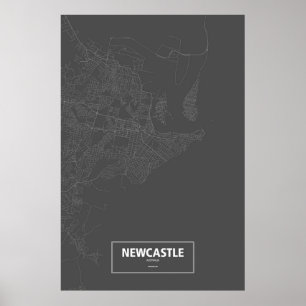 Newcastle, Australien (weiß auf schwarz) Poster