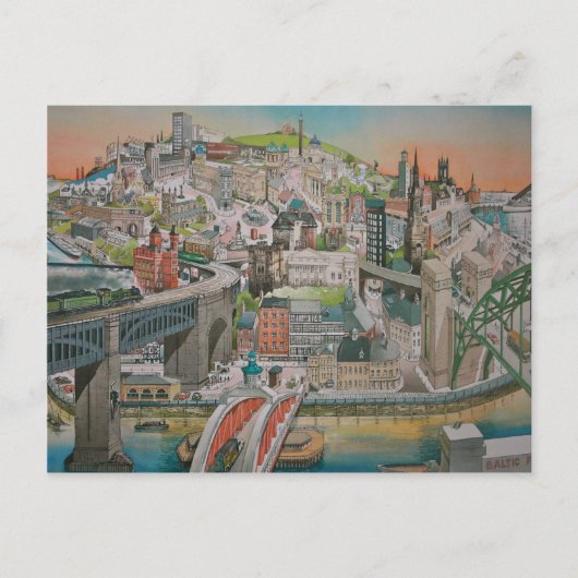 Newcastle upon Tyne durch die Jahre Postkarte (Vorderseite)