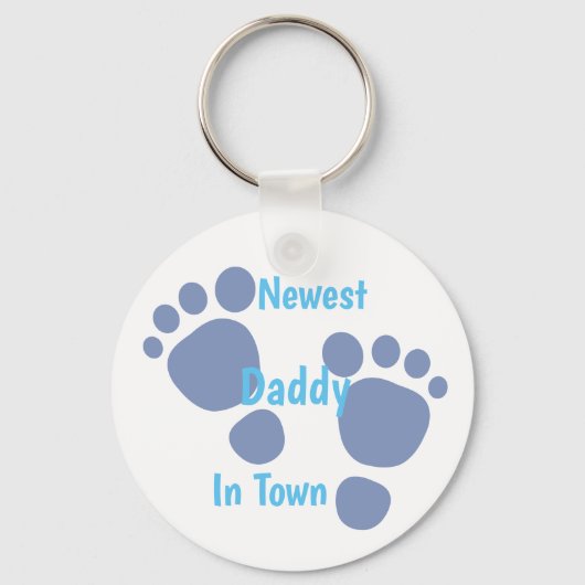 Newest Daddy In Town Blue Baby Footprint  Schlüsselanhänger (Vorderseite)