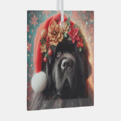 Newf in Extravaganter Weihnachtsmannmütze Ornament Aus Glas (Vorderseite Rechts)