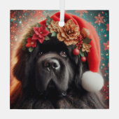 Newf in Extravaganter Weihnachtsmannmütze Ornament Aus Glas (Rückseite)
