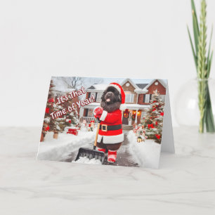 Newf Santa Shooting Snow Weihnachtskarte Feiertagskarte