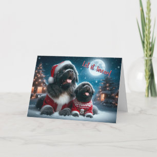 Newf und Welpe lassen Sie es Schnee Weihnachtskart Feiertagskarte