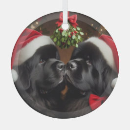 Newfides under Mistletoe Kiss Ornament Aus Glas