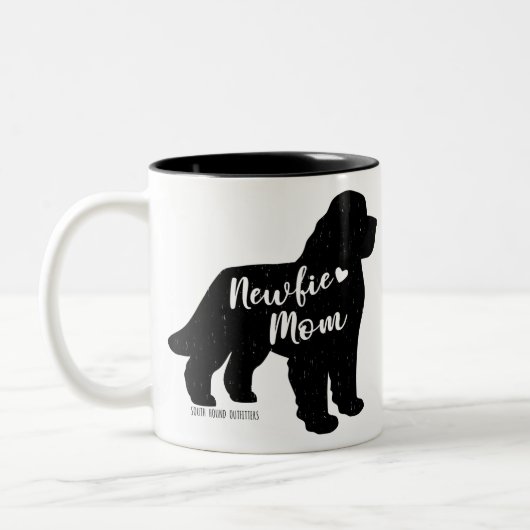 Newfie Mama, Neufundland Hunde Silhouette Zweifarbige Tasse (Links)