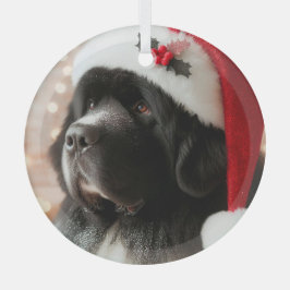 Newfie Pup Tragen einer Weihnachtsmannmütze Ornament Aus Glas