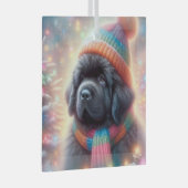 Newfie Pup Winter Square Ornament Aus Glas (Vorderseite Rechts)