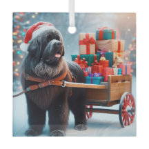 Newfie Santa With a Cart Full of Gifts Ornament
