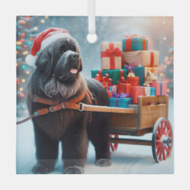 Newfie Santa With a Cart Full of Gifts Ornament