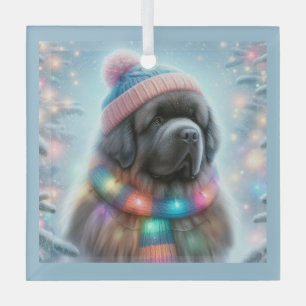 Newfie Winter Portrait Ornament Aus Glas