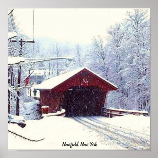 NEWFIELD NEW YORK DECKTE BRIDGE IN WINTER-Plakat Poster