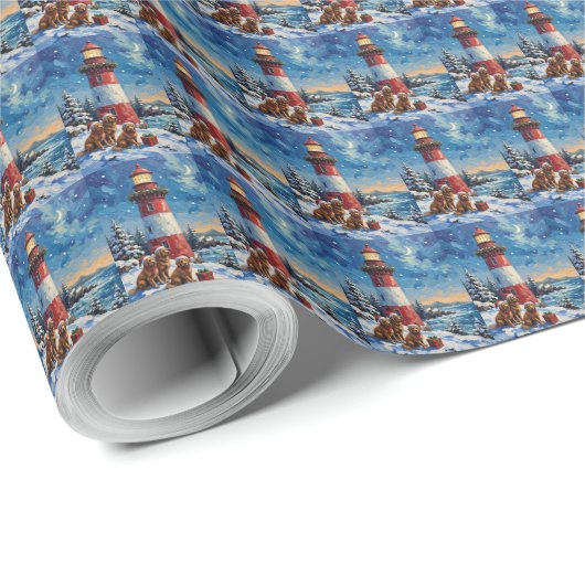 Newfoundland Christmas Lighthouse Holiday Geschenkpapier (Rolleneckpunkt)